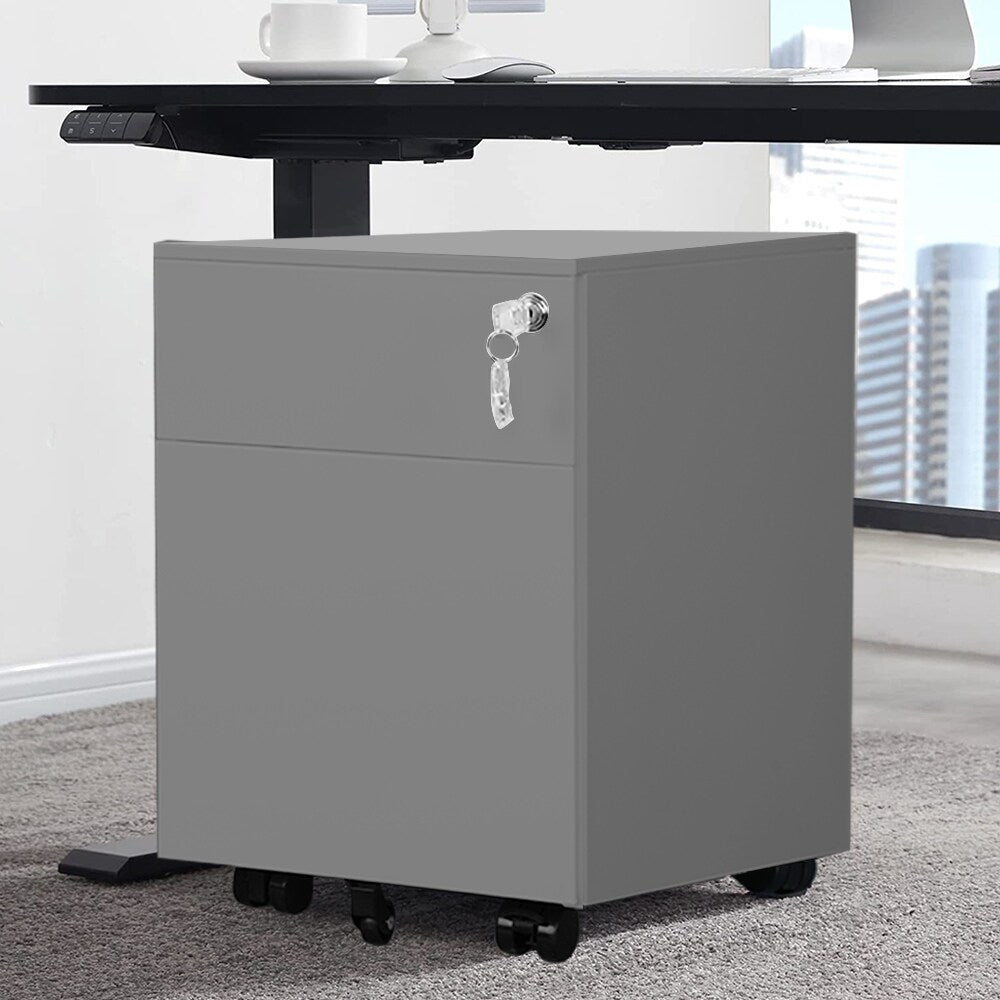 2 Drawer Mobile File Cabinet with Lock Metal Filing Cabinet for Legal/Letter/A4/F4 Size