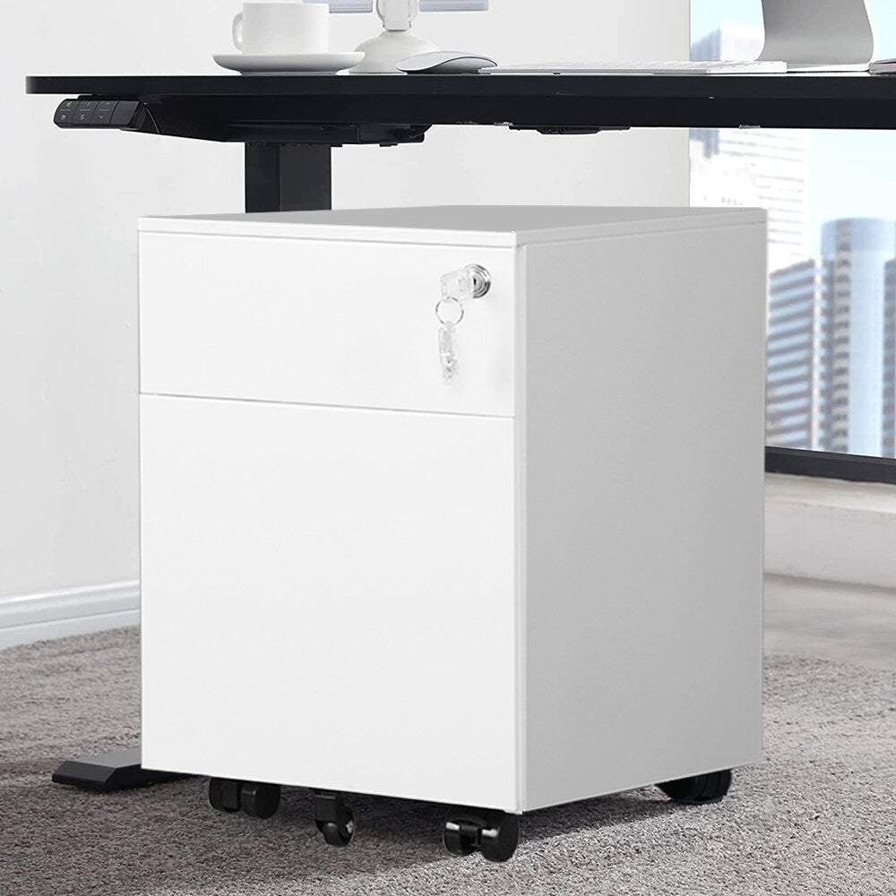 2 Drawer Mobile File Cabinet with Lock Metal Filing Cabinet for Legal/Letter/A4/F4 Size