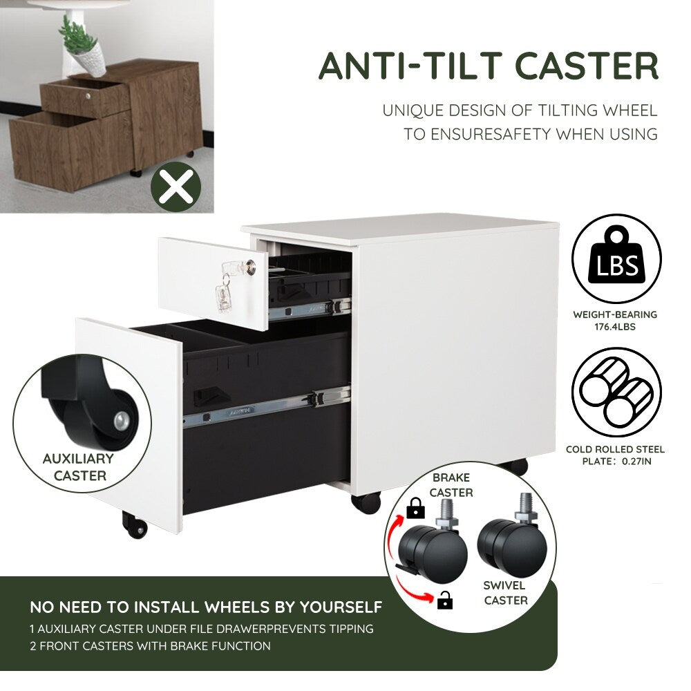 2 Drawer Mobile File Cabinet with Lock Metal Filing Cabinet for Legal/Letter/A4/F4 Size