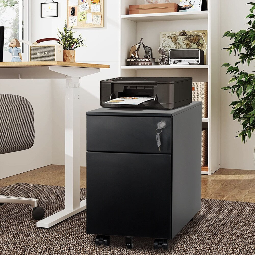2 Drawer Mobile File Cabinet with Lock Metal Filing Cabinet for Legal/Letter/A4/F4 Size