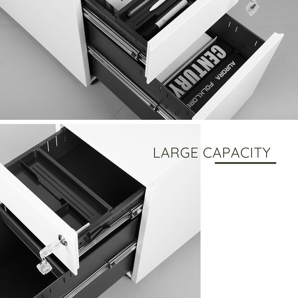 2 Drawer Mobile File Cabinet with Lock Metal Filing Cabinet for Legal/Letter/A4/F4 Size