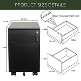 2 Drawer Mobile File Cabinet with Lock Metal Filing Cabinet for Legal/Letter/A4/F4 Size