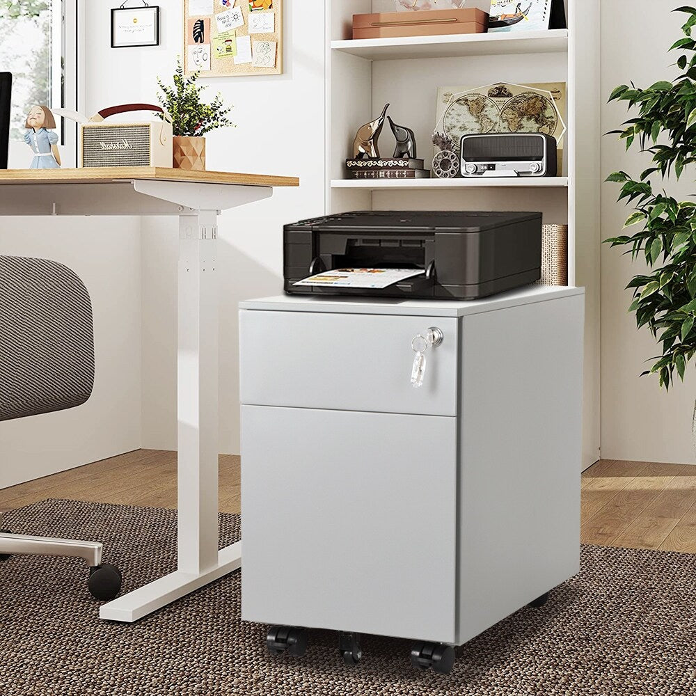 2 Drawer Mobile File Cabinet with Lock Metal Filing Cabinet for Legal/Letter/A4/F4 Size