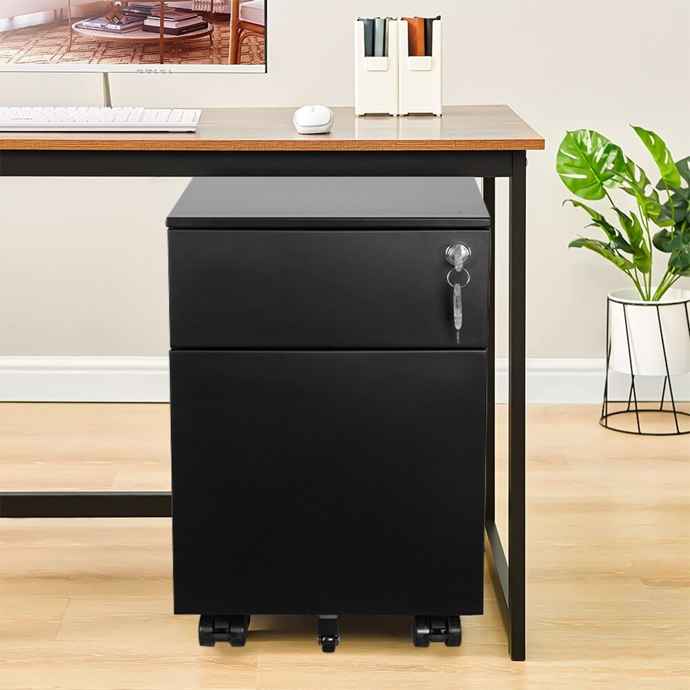 2 Drawer Mobile File Cabinet with Lock Metal Filing Cabinet for Legal/Letter/A4/F4 Size