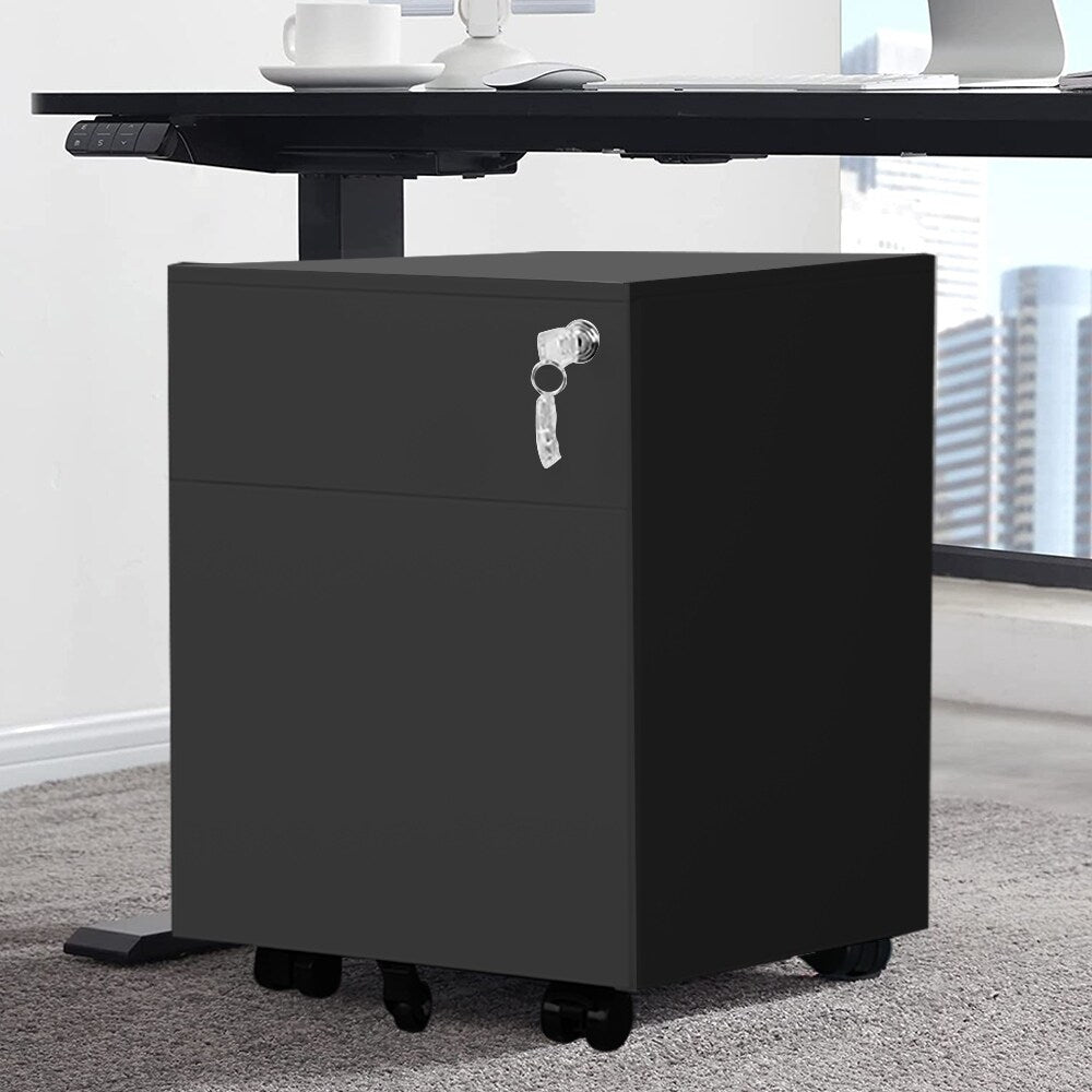 2 Drawer Mobile File Cabinet with Lock Metal Filing Cabinet for Legal/Letter/A4/F4 Size