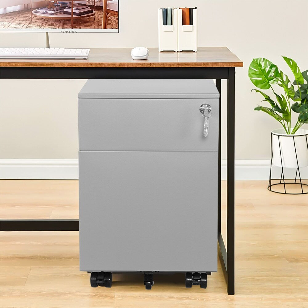 2 Drawer Mobile File Cabinet with Lock Metal Filing Cabinet for Legal/Letter/A4/F4 Size