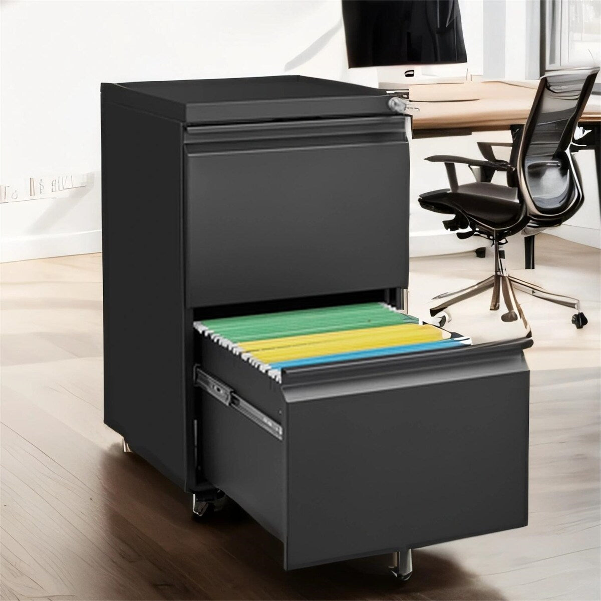 2 Drawer Mobile Filing Cabinet with Lock, Letter/Legal/A4 Size