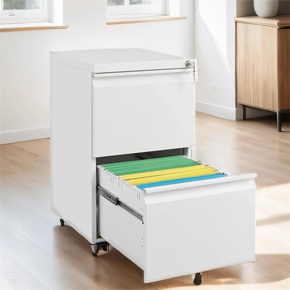 2 Drawer Mobile Filing Cabinet with Lock, Letter/Legal/A4 Size