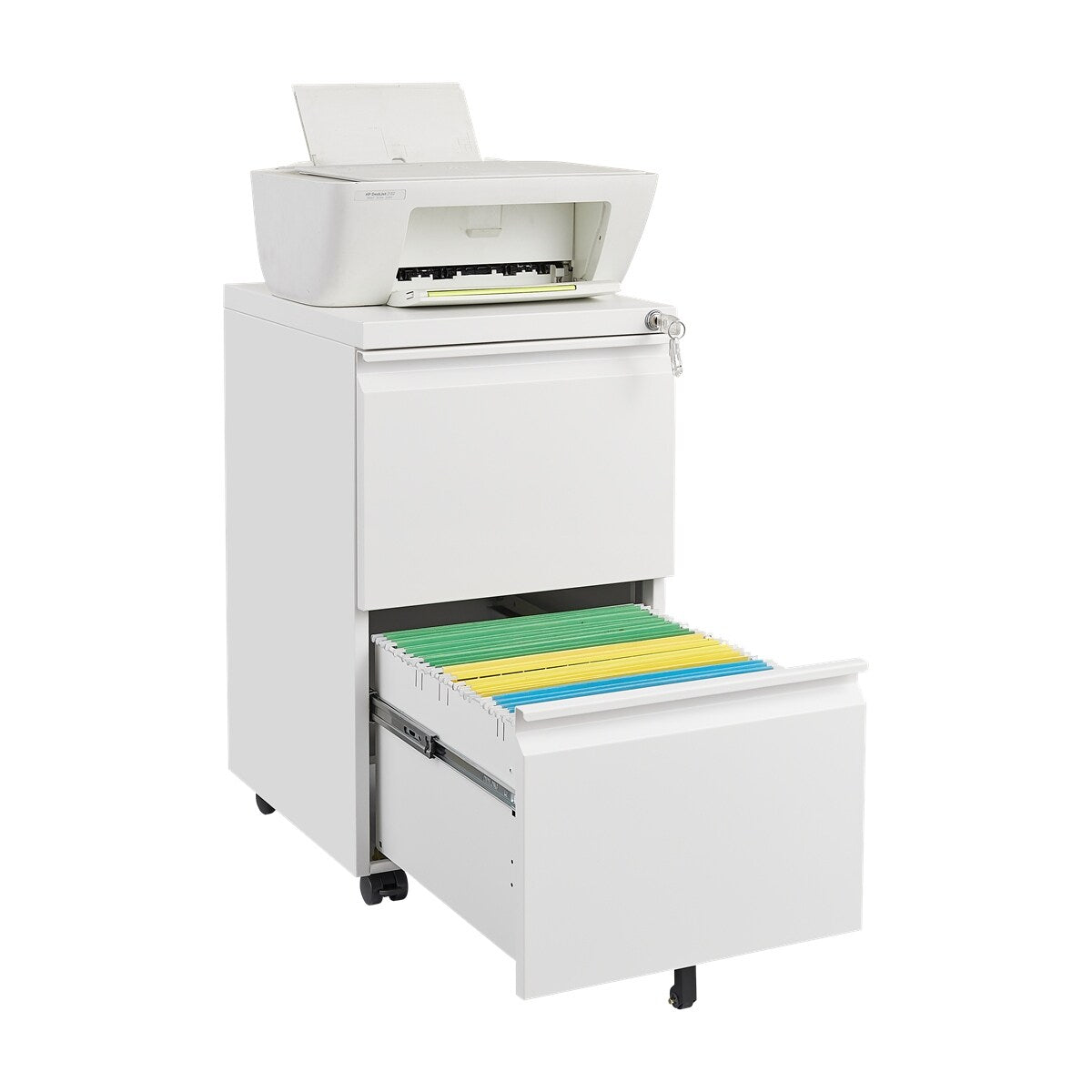 2 Drawer Mobile Filing Cabinet with Lock, Letter/Legal/A4 Size