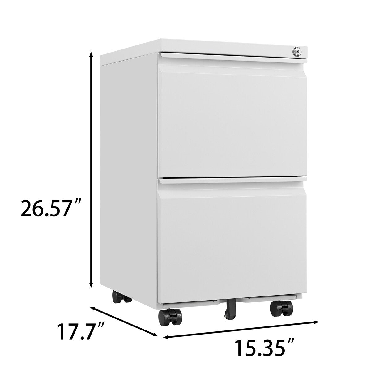 2 Drawer Mobile Filing Cabinet with Lock, Letter/Legal/A4 Size