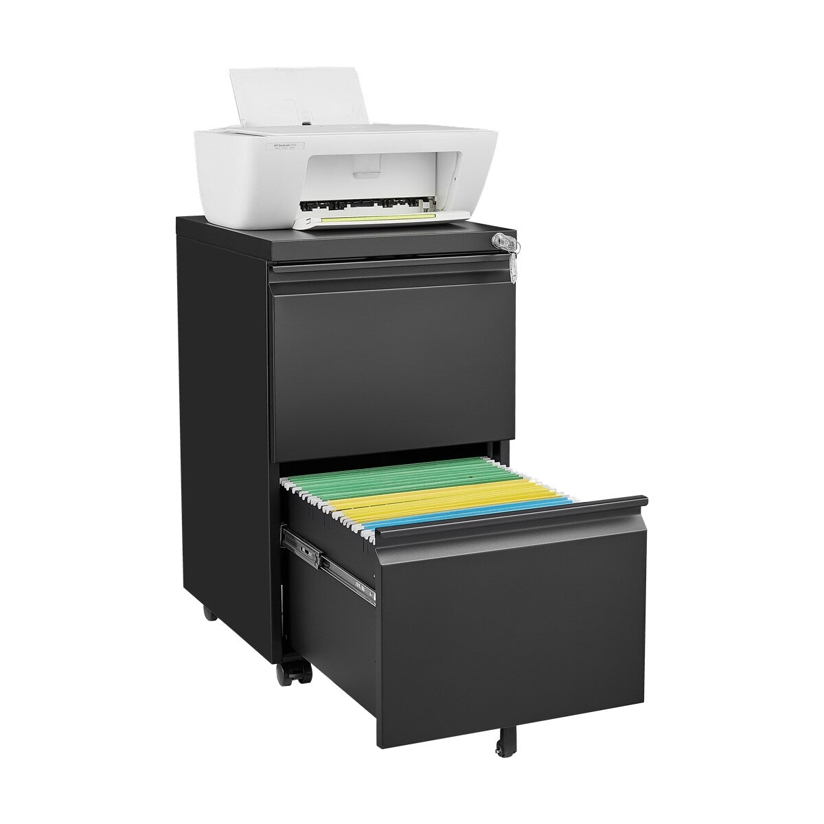 2 Drawer Mobile Filing Cabinet with Lock, Letter/Legal/A4 Size