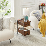 2-Drawer Narrow Nightstand with Charging Station and USB Ports& Power Outlets, Rustic Brown
