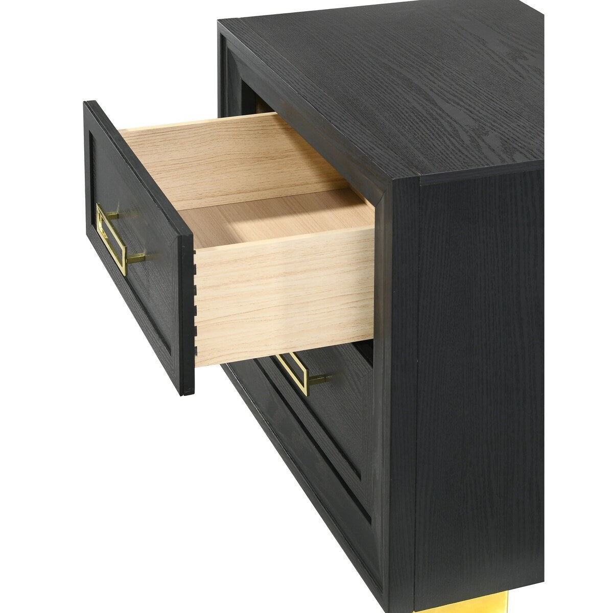 2-Drawer Nightstand Black Gold Finish Gold-colored Hardware Bedroom Furniture