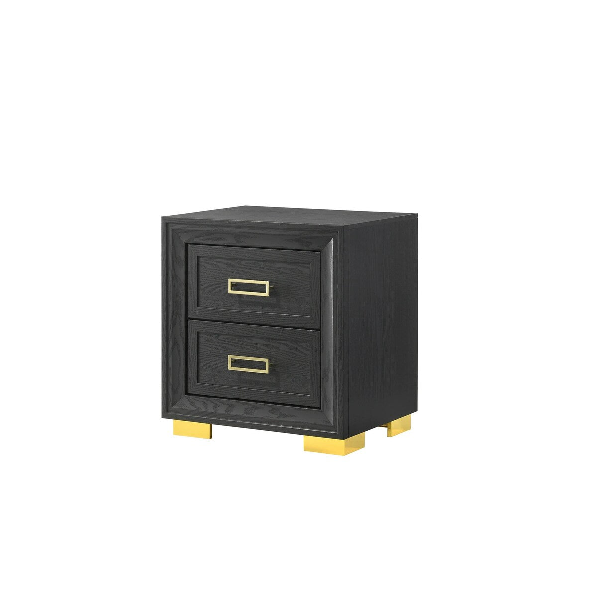 2-Drawer Nightstand Black Gold Finish Gold-colored Hardware Bedroom Furniture