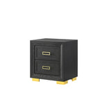 2-Drawer Nightstand Black Gold Finish Gold-colored Hardware Bedroom Furniture