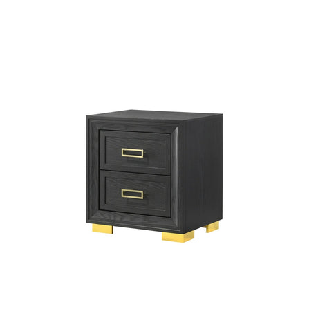 2-Drawer Nightstand Black Gold Finish Gold-colored Hardware Bedroom Furniture