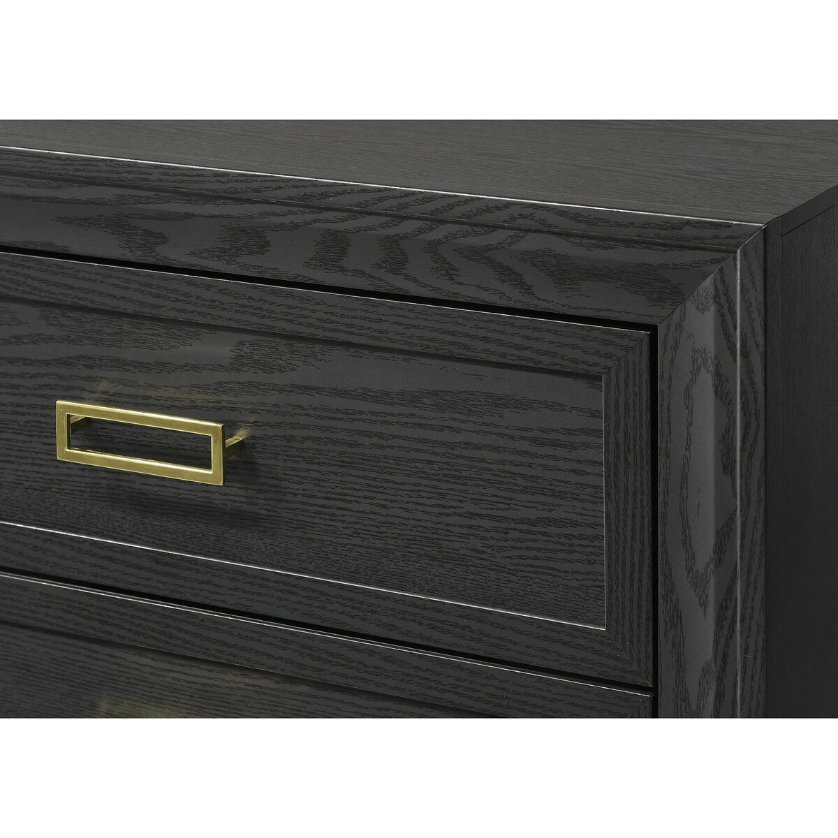 2-Drawer Nightstand Black Gold Finish Gold-colored Hardware Bedroom Furniture