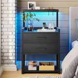 2 Drawer Nightstand with LED Lights Charging Station