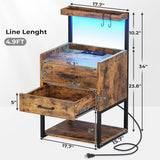 2 Drawer Nightstand with LED Lights Charging Station