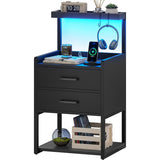 2 Drawer Nightstand with LED Lights Charging Station