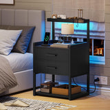 2 Drawer Nightstand with LED Lights Charging Station