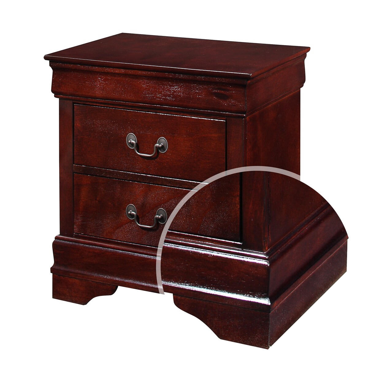 2 Drawer Nightstand with Metal Hanging Pull and Bracket Feet,Cherry Brown