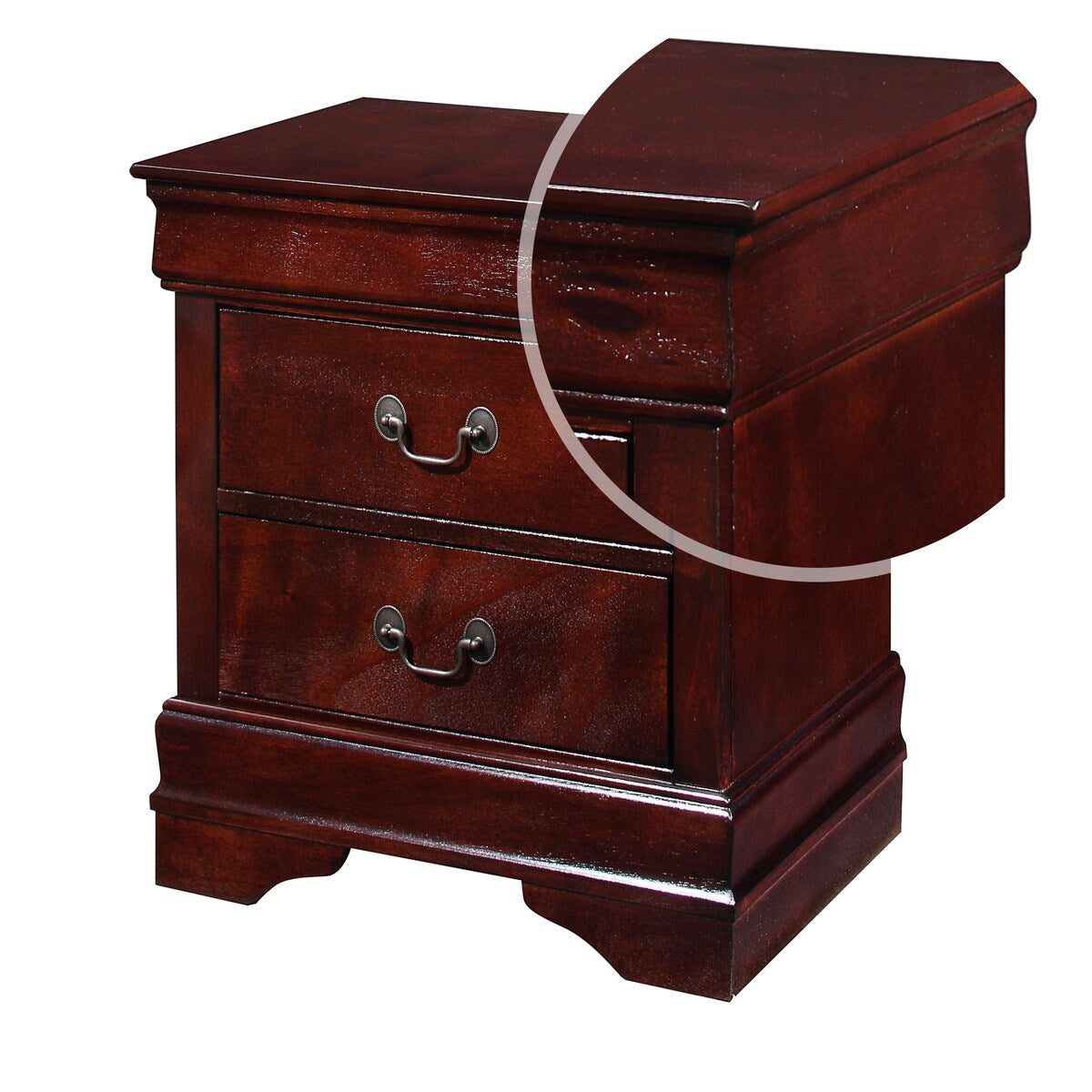 2 Drawer Nightstand with Metal Hanging Pull and Bracket Feet,Cherry Brown