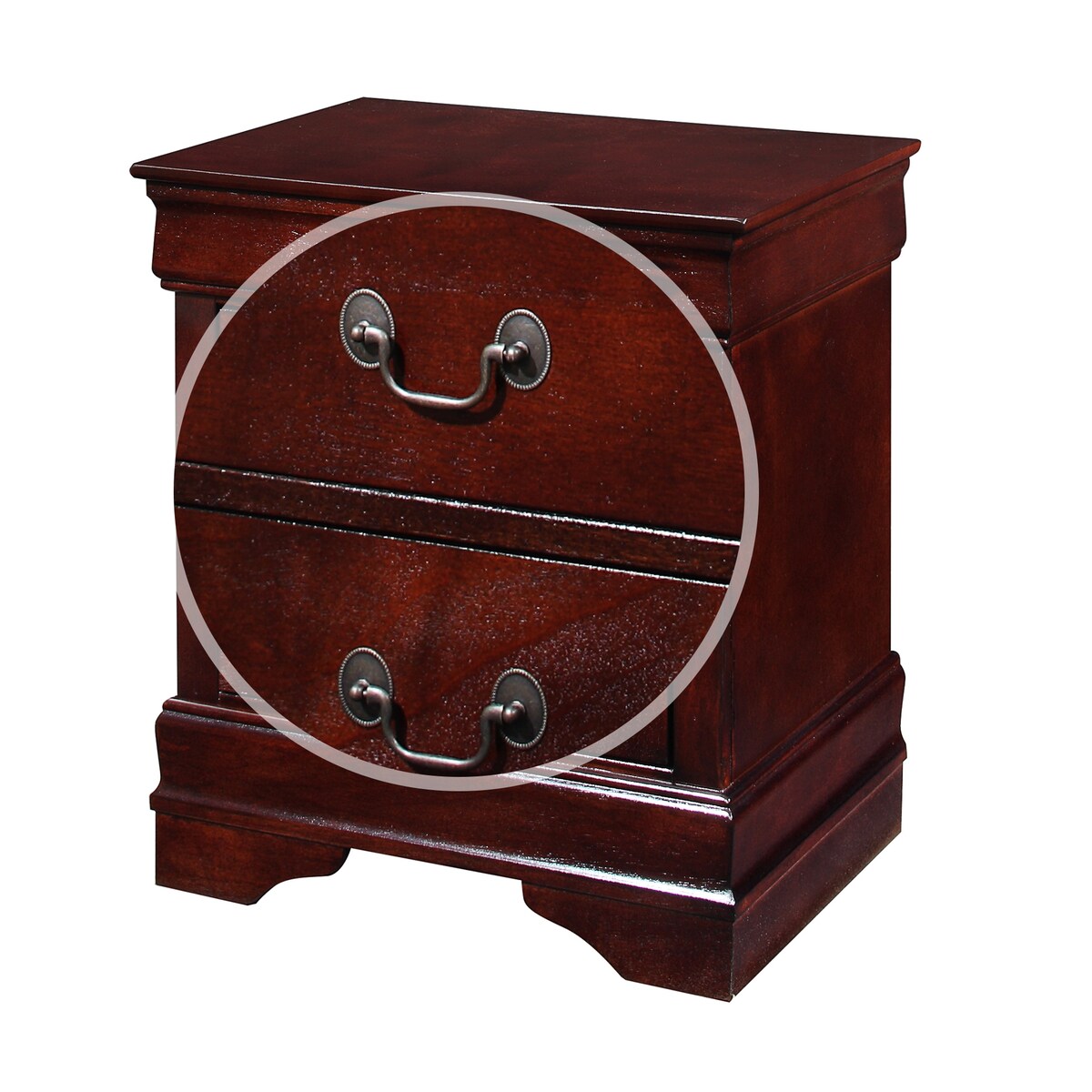 2 Drawer Nightstand with Metal Hanging Pull and Bracket Feet,Cherry Brown