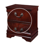 2 Drawer Nightstand with Metal Hanging Pull and Bracket Feet,Cherry Brown