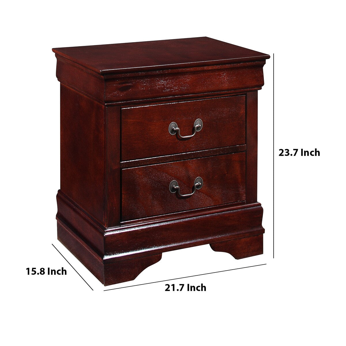 2 Drawer Nightstand with Metal Hanging Pull and Bracket Feet,Cherry Brown