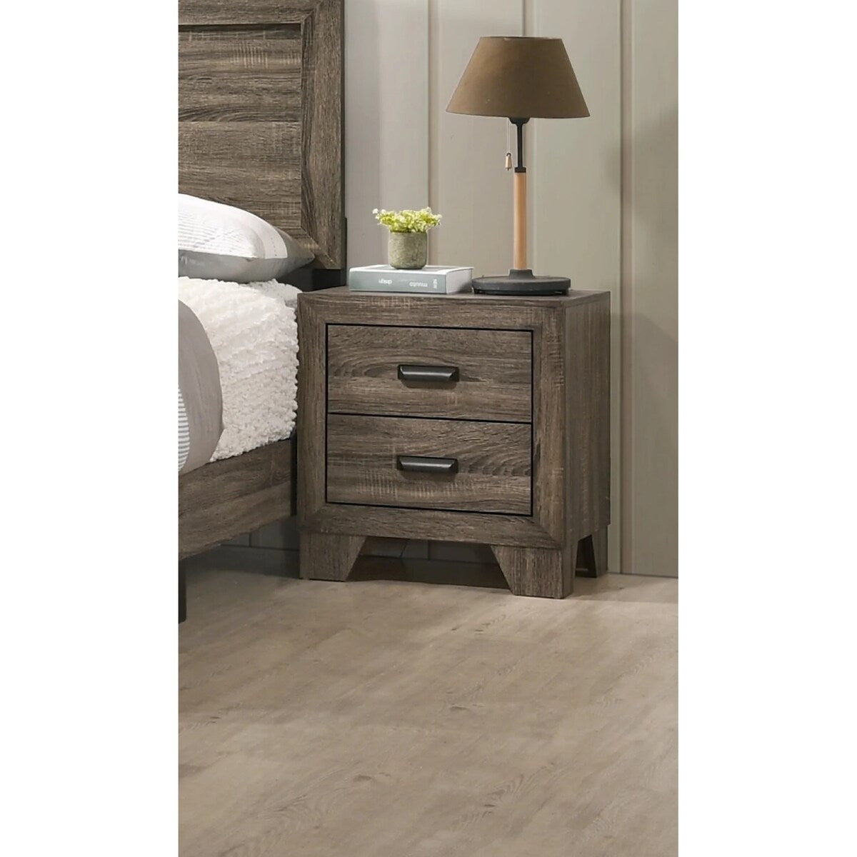 2-Drawer Nightstand with Metal Hardware Rustic Bedroom Furniture