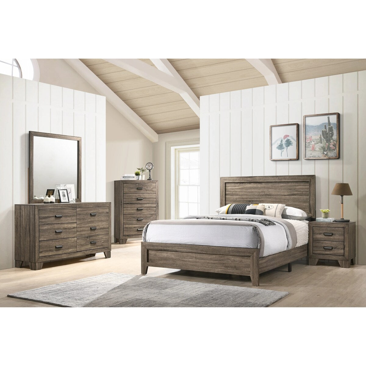 2-Drawer Nightstand with Metal Hardware Rustic Bedroom Furniture