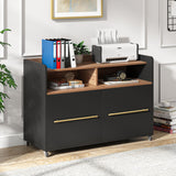 2 Drawer Rolling Filing Cabinets Wood Lateral File Cabinet for Letter, Printer Stand with Wheels Storage Shelf for Home Office