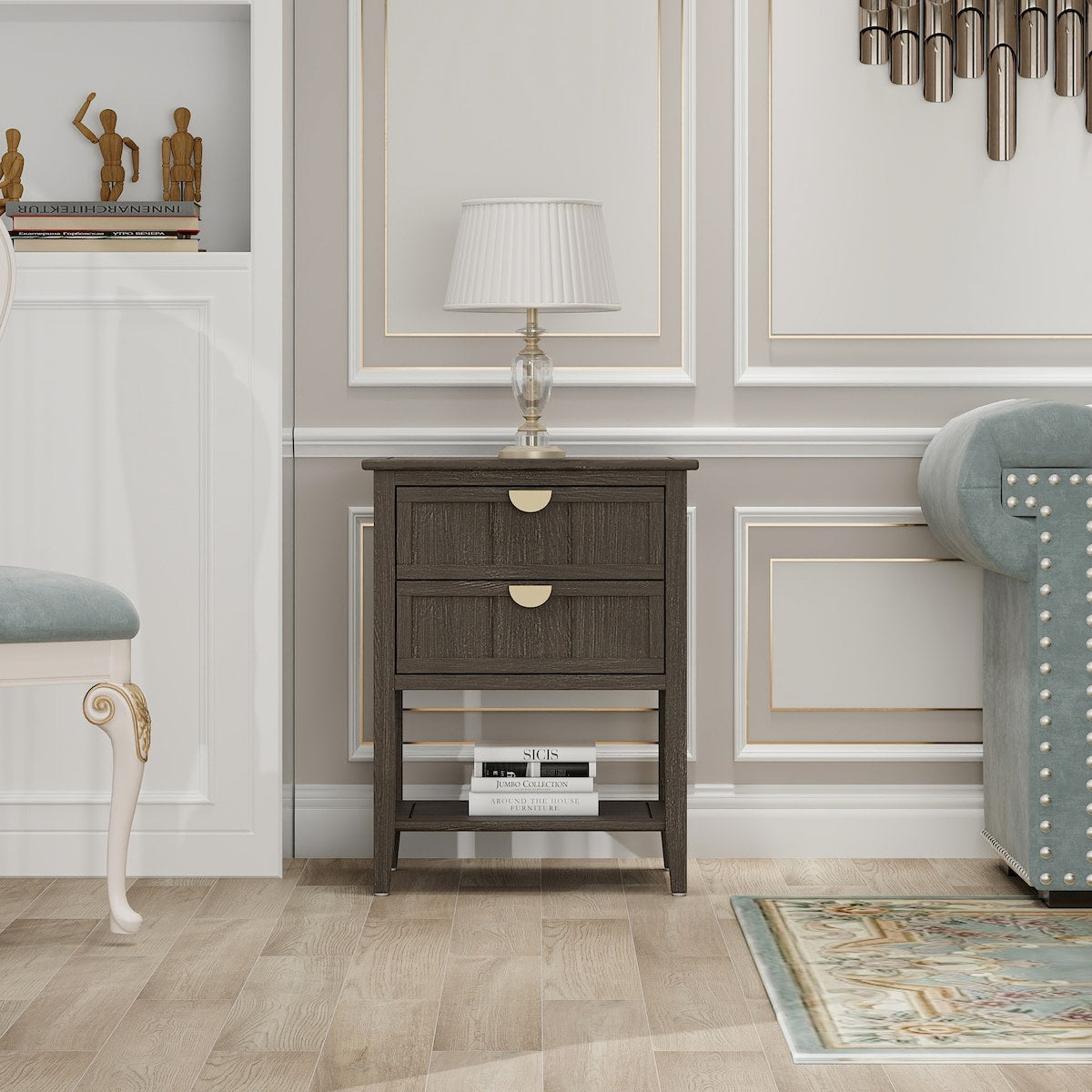 2 Drawer Side table,American style, End table,Suitable for bedroom, living room, study