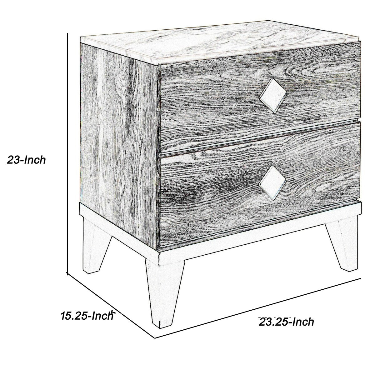 2 Drawer Wooden Nightstand with Diamond Metal Knobs, Beige and Black