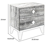 2 Drawer Wooden Nightstand with Diamond Metal Knobs, Beige and Black