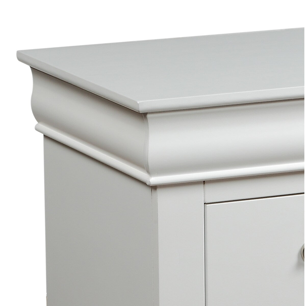 2 Drawer Wooden Nightstand with Metal Hanging Pulls and Bracket Feet, White