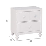 2 Drawer Wooden Nightstand with Turned Legs, White