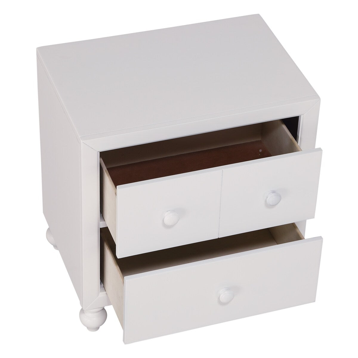 2 Drawer Wooden Nightstand with Turned Legs, White