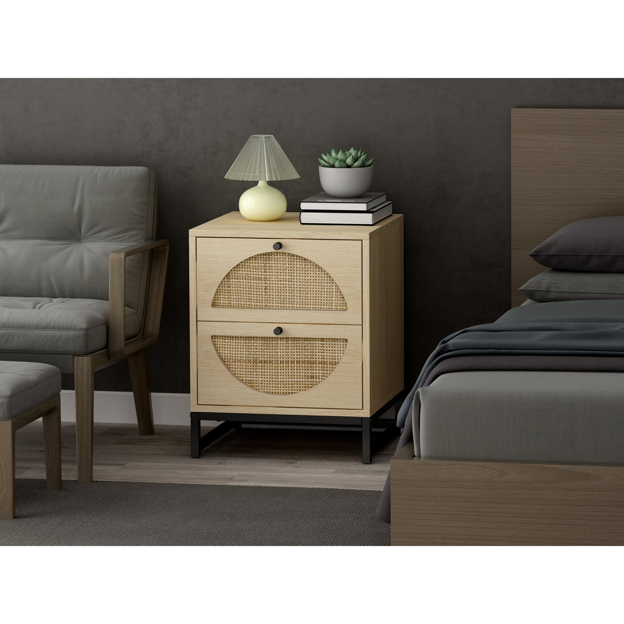 2 Drawer side table, Nightstand Side Table Bedroom Storage Drawer Bedside End Table