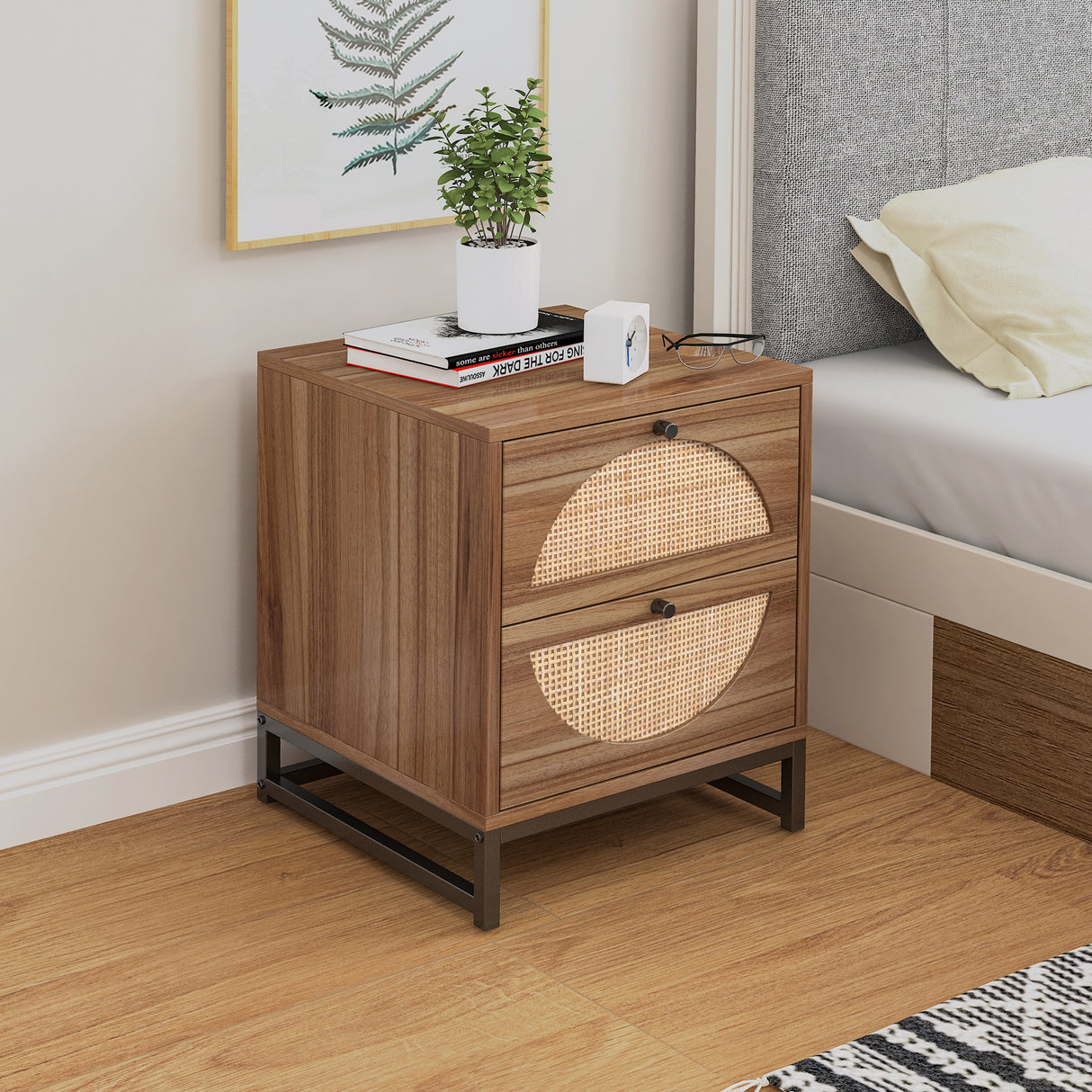 2 Drawer side table, Nightstand Side Table Bedroom Storage Drawer Bedside End Table