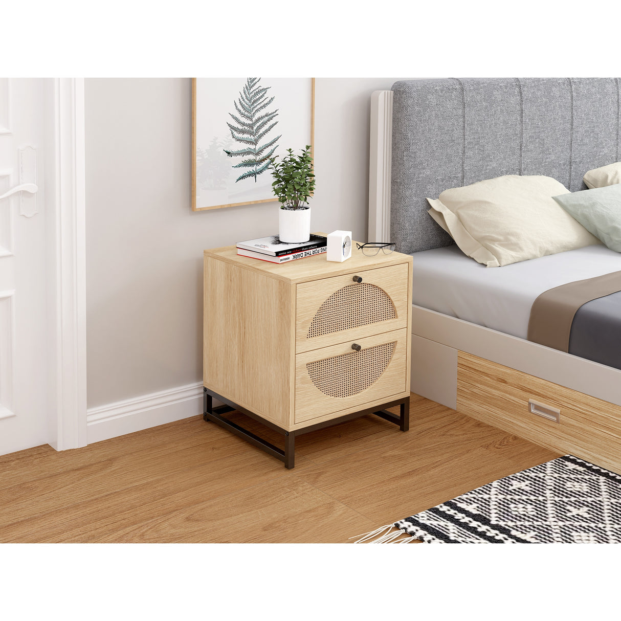 2 Drawer side table, Nightstand Side Table Bedroom Storage Drawer Bedside End Table