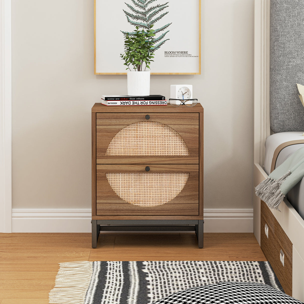 2 Drawer side table, Nightstand Side Table Bedroom Storage Drawer Bedside End Table