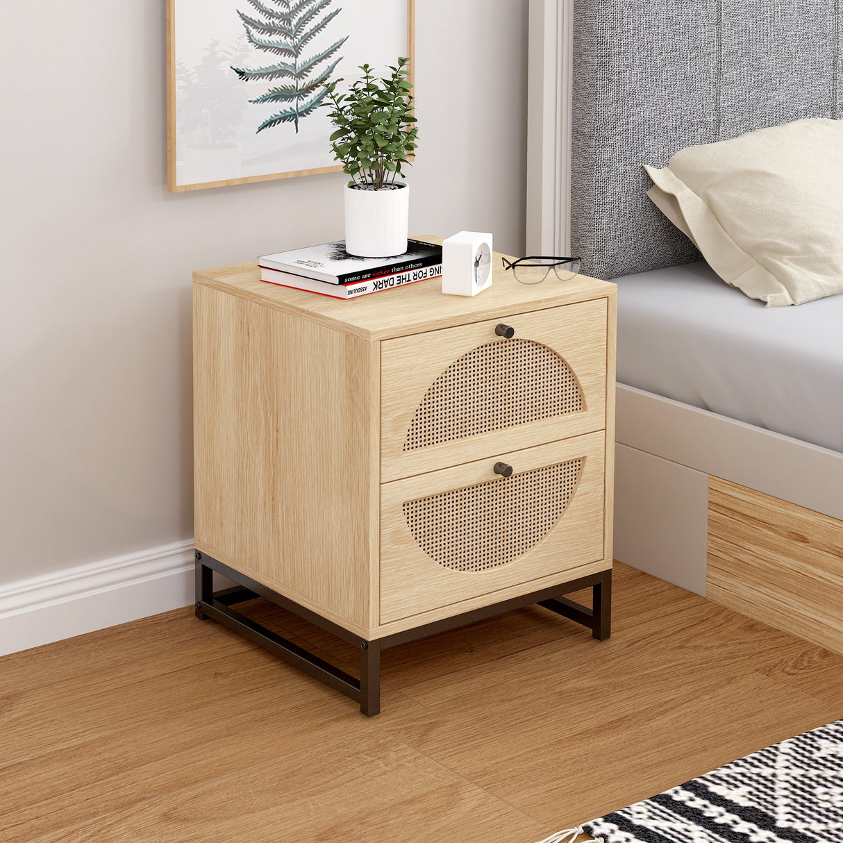 2 Drawer side table, Nightstand Side Table Bedroom Storage Drawer Bedside End Table