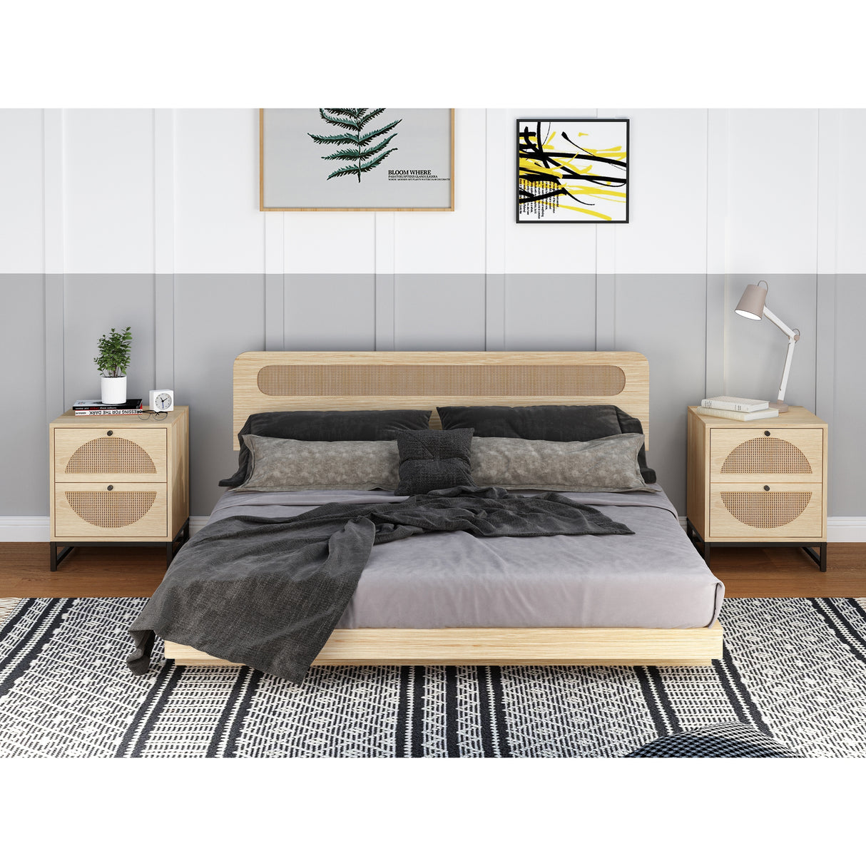 2 Drawer side table, Nightstand Side Table Bedroom Storage Drawer Bedside End Table