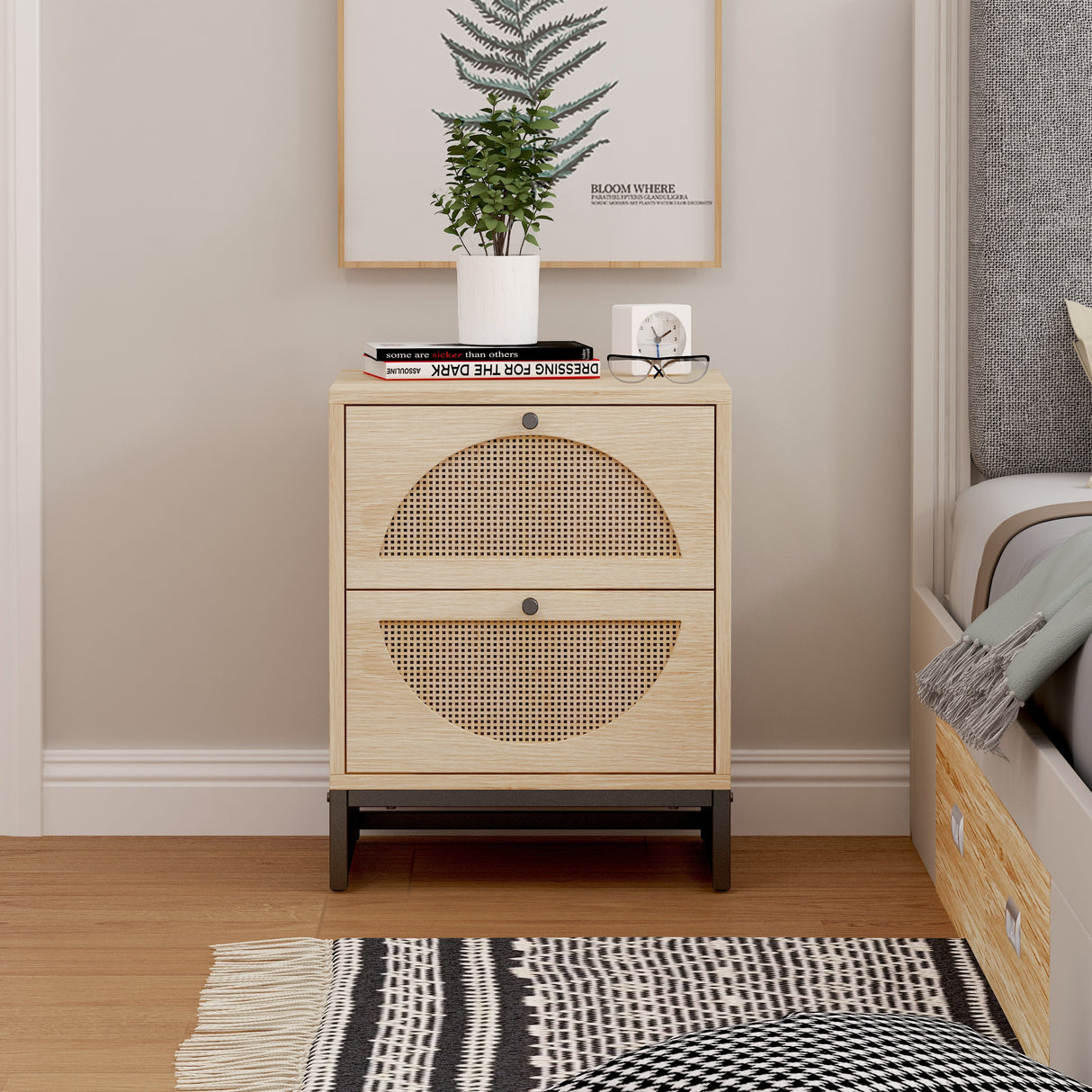 2 Drawer side table, Nightstand Side Table Bedroom Storage Drawer Bedside End Table