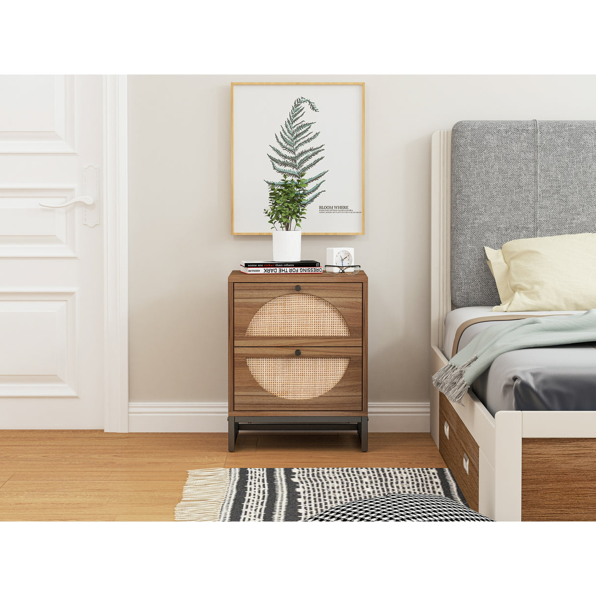 2 Drawer side table, Nightstand Side Table Bedroom Storage Drawer Bedside End Table