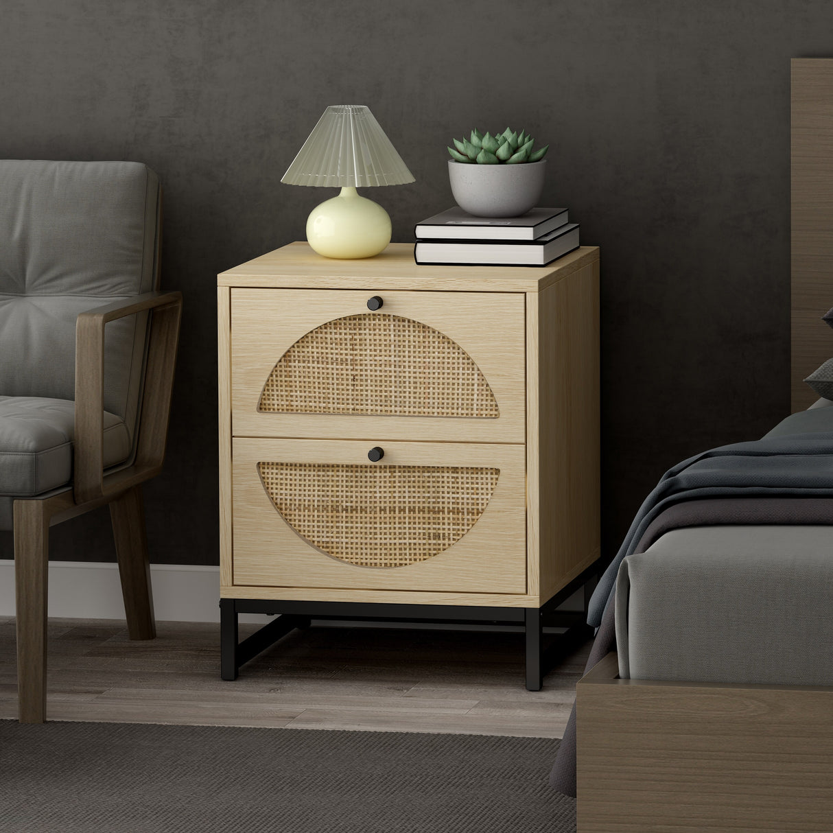 2 Drawer side table, Nightstand Side Table Bedroom Storage Drawer Bedside End Table