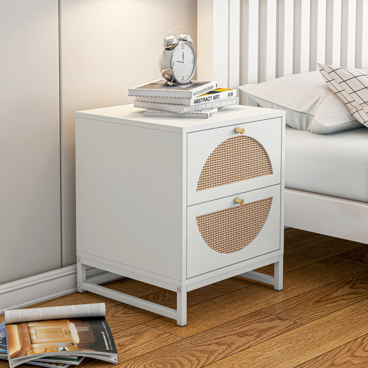 2 Drawer side table, Nightstand Side Table Bedroom Storage Drawer Bedside End Table