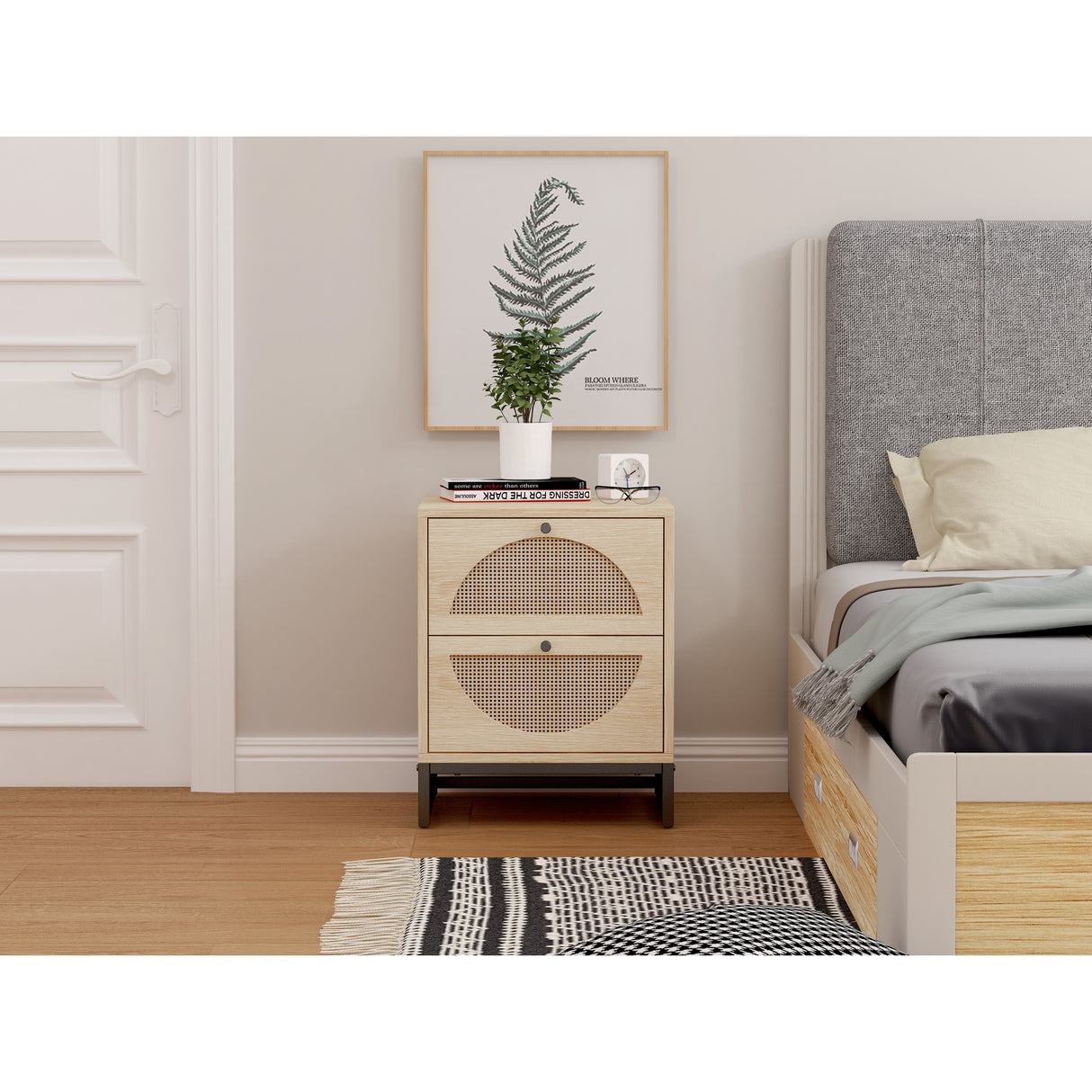 2 Drawer side table, Nightstand Side Table Bedroom Storage Drawer Bedside End Table